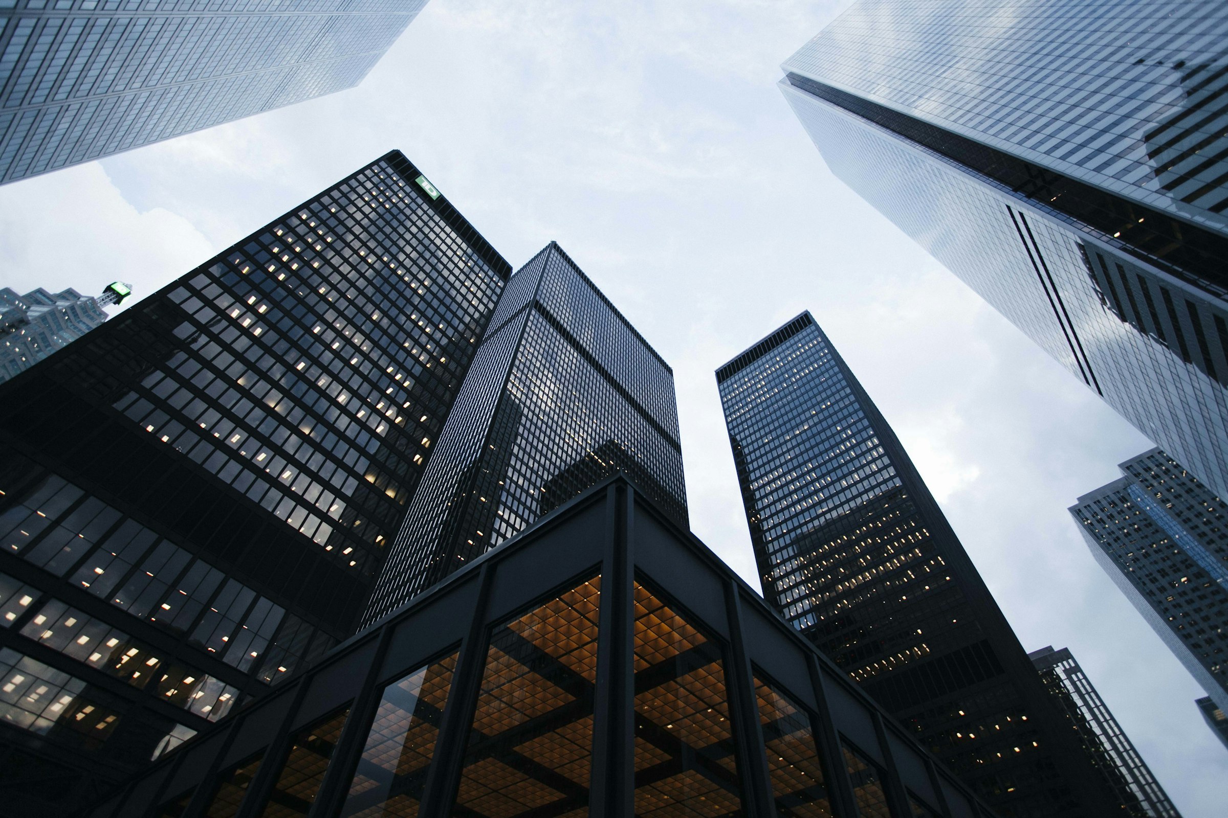 Commercial buildings viewed from street level